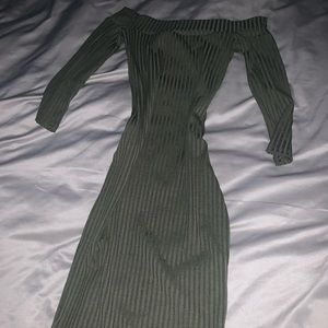 Green off shoulder midi body con dress